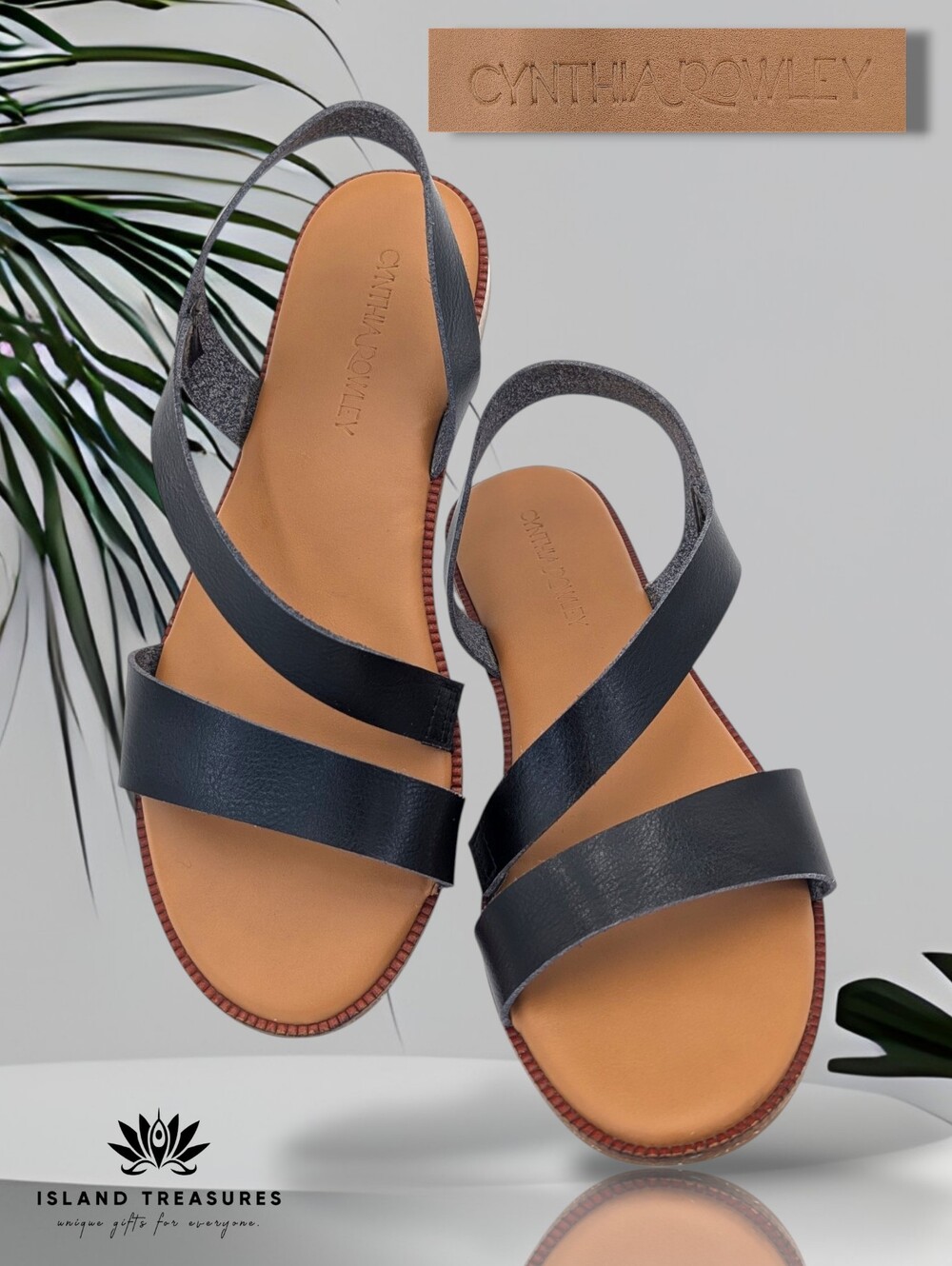Cynthia Rowley's Sz 8.5 Black Two-Strap Flat Slingback Sandals Cushioned Footbed